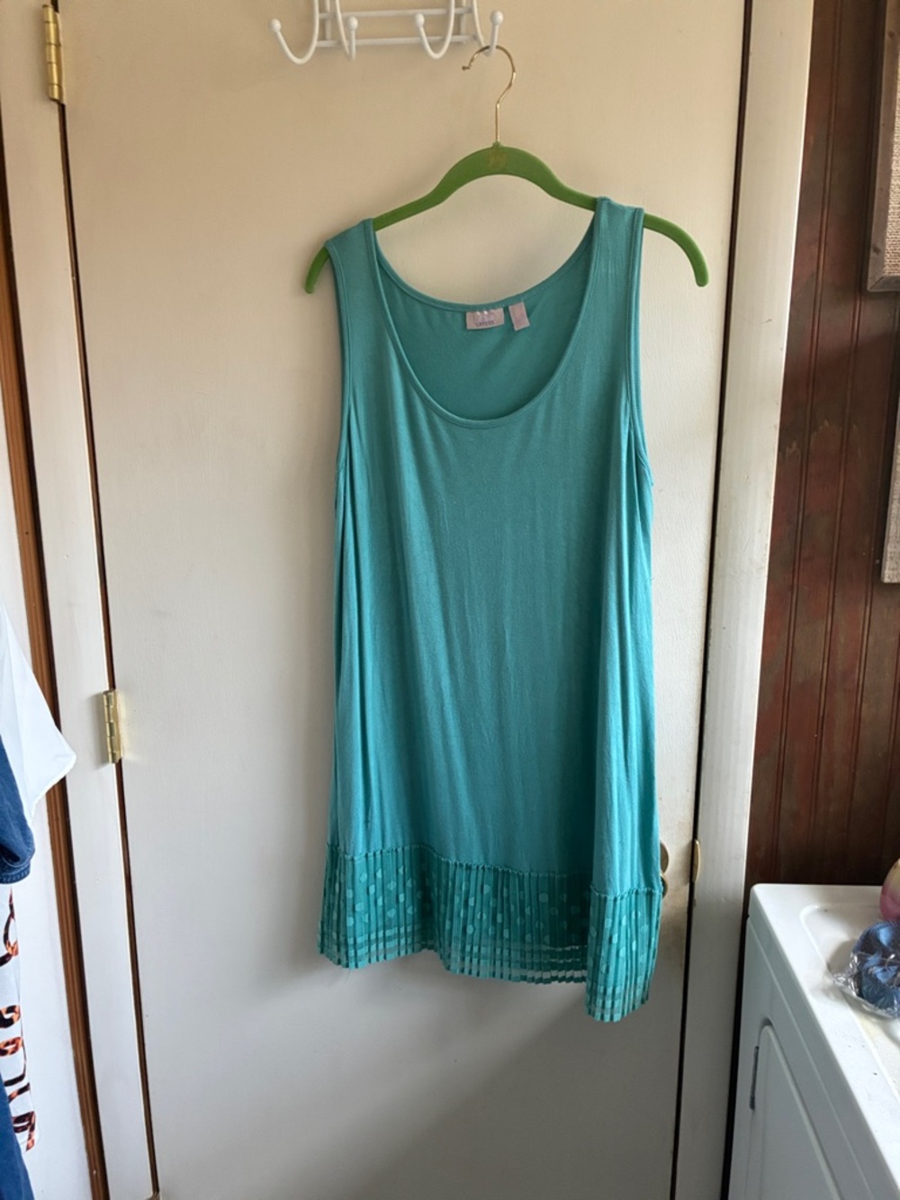 LOGO by Lori Goldstein Teal Sleeveless Tank with Pleated Hem Trim